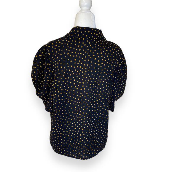Good Luck Gem Polka Dot Black Collared Blouse with Balloon Sleeves - Picture 5 of 7